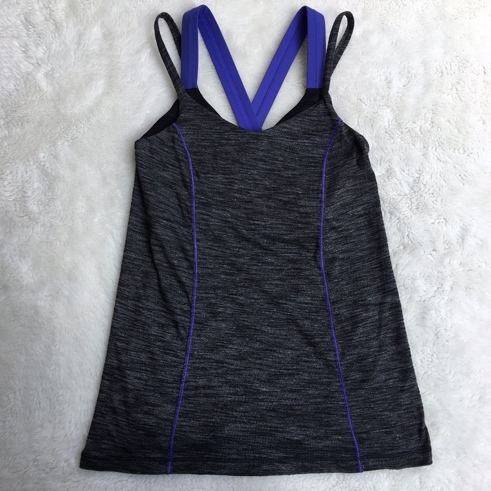 Lululemon Blue Gray Strappy Tank Top Size 4 Scoop